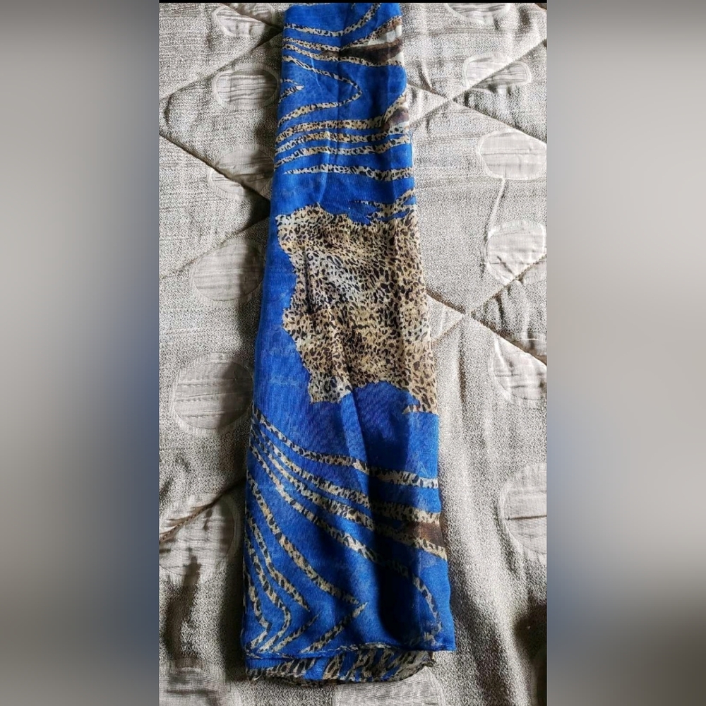 Blue and Leopard Print Scarf